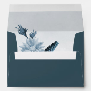 dusty blue flower navy wedding envelope