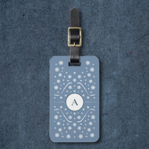 Dusty Blue Flower Power Monogram Luggage Tag