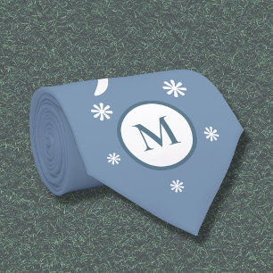Dusty Blue Flower Power Monogram Neck Tie