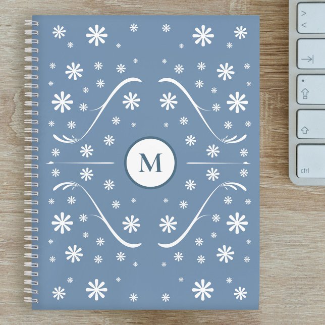 Dusty Blue Flower Power Monogram Recipe Notebook (Dusty Blue Monogram Recipe Notebook)