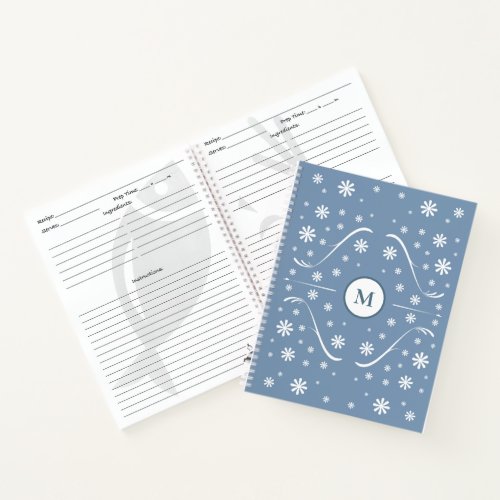 Dusty Blue Flower Power Monogram Recipe Notebook