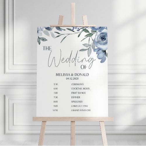 Dusty Blue Flower Simple Wedding Program Schedule  Poster