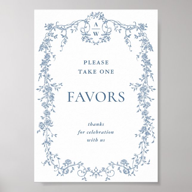 Dusty Blue Flower Victorian Favors Wedding Sign (Front)