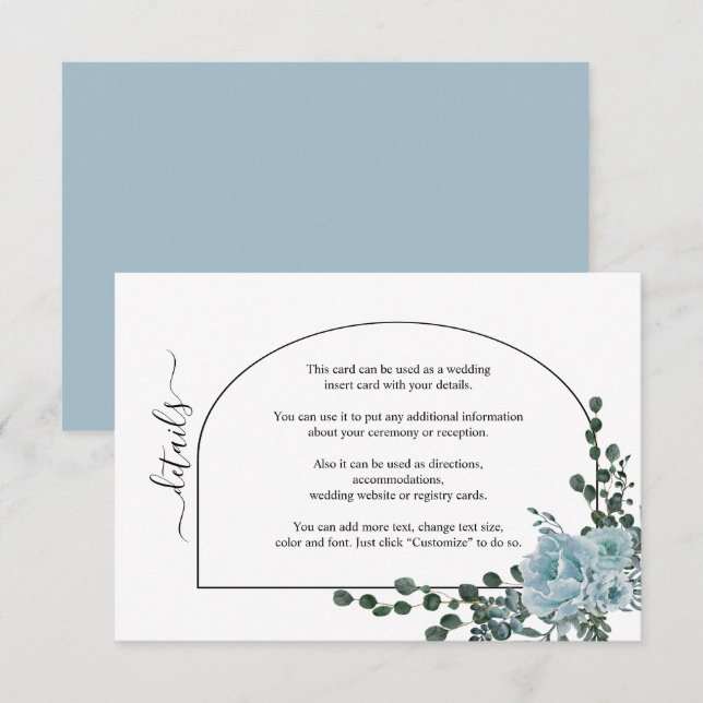 Dusty blue flowers and arch floral wedding enclosure card (Front/Back)