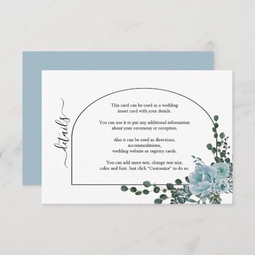 Dusty blue flowers and arch floral wedding enclosure card