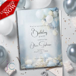 Dusty Blue Flowers and Balloons  QR Birthday  Invitation