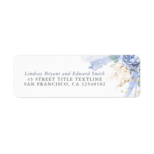 Dusty Blue Flowers and Gold Greenery Elegant Label