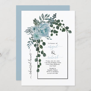 Dusty blue flowers arch wedding rehearsal dinner invitation
