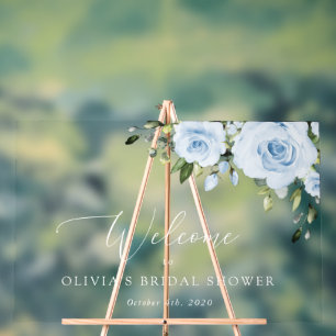 Dusty Blue Flowers, Boho, Bridal Shower Welcome Acrylic Sign