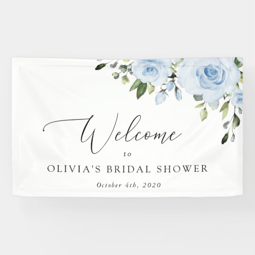 Dusty Blue Flowers Boho Bridal Shower Welcome Banner