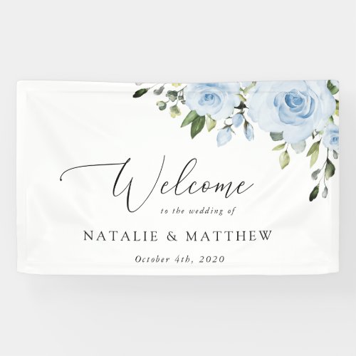 Dusty Blue Flowers Boho Wedding Welcome Banner