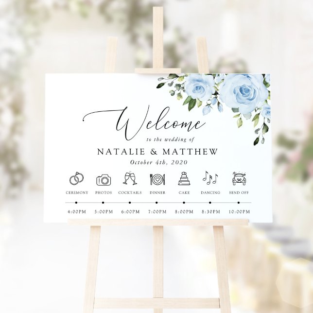Dusty Blue Flowers, Boho, Wedding Welcome Foam Board (Creator Uploaded)