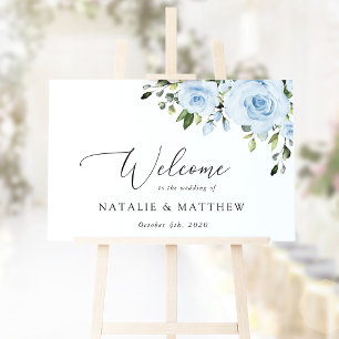 Dusty Blue Flowers, Boho, Wedding Welcome Sign