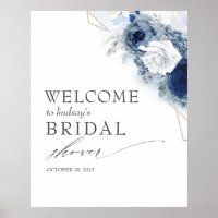Dusty Blue Flowers Bridal / Baby Shower Welcome Po Poster