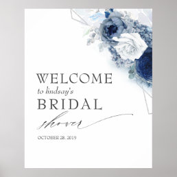 Dusty Blue Flowers Bridal / Baby Shower Welcome Poster