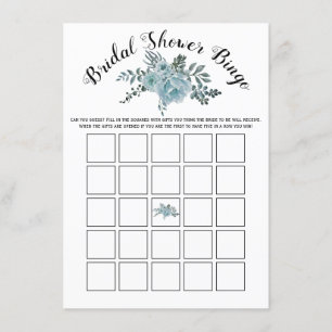 Dusty blue flowers bridal bingo game card