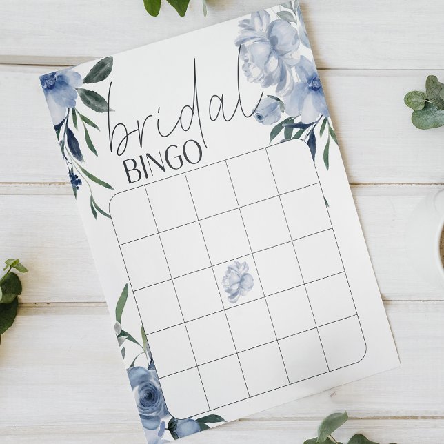 Dusty Blue Flowers Bridal Shower Bingo Game (Creator Uploaded)