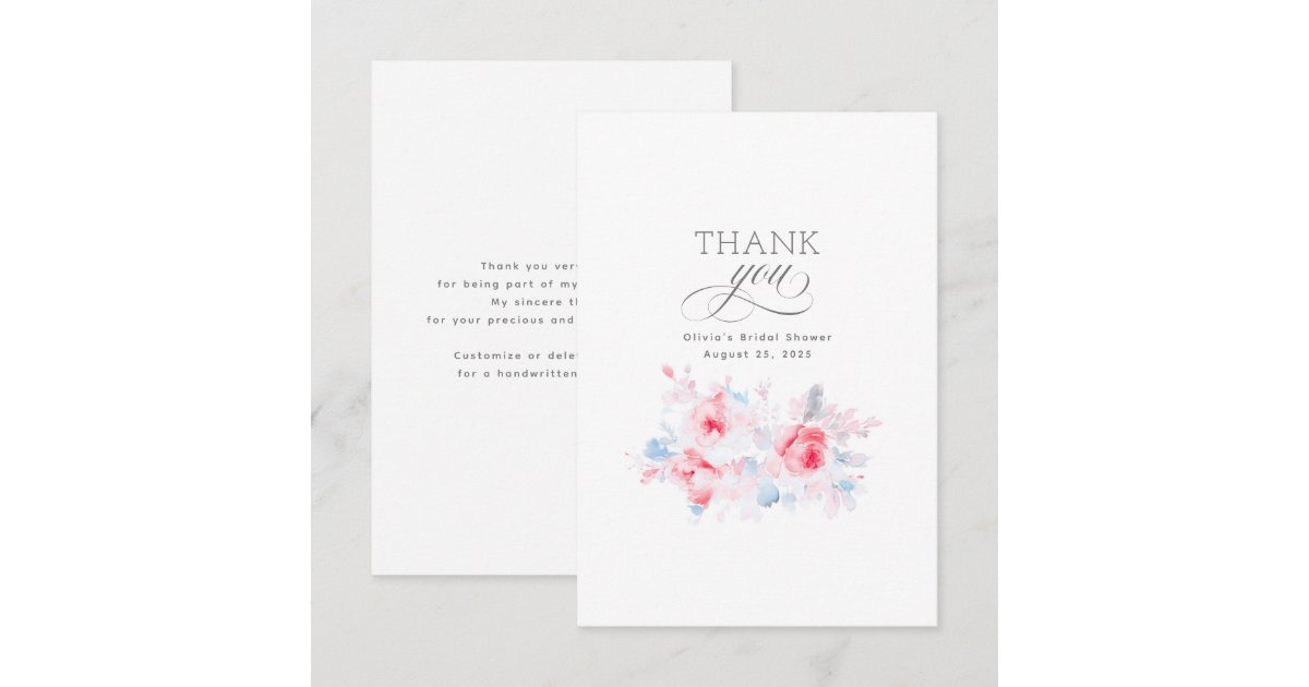 Dusty Blue Flowers Bridal Shower Thank You Card | Zazzle