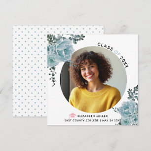 Dusty blue flowers Class of 2026 graduation photo Announcement