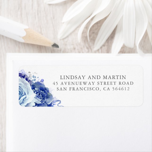 Dusty Blue Flowers Elegant Botanical Label (Insitu)