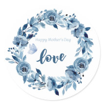Dusty Blue Flowers Elegant love You Classic Round