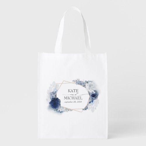 Dusty Blue Flowers Elegant Modern Special Occasion Grocery Bag