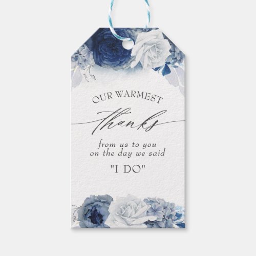 Dusty Blue Flowers Elegant Wedding Thank You Gift Tags