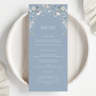 Dusty Blue Flowers Floral Wedding Menu