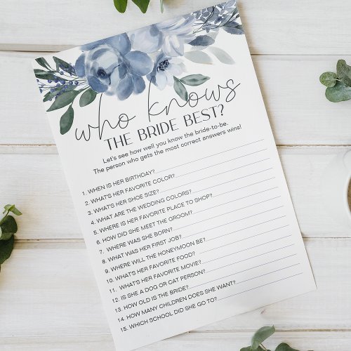 Dusty Blue Flowers Game Who Knows Bride Best Flyer