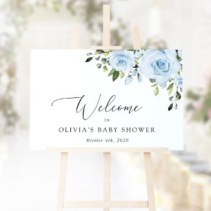 Dusty Blue Flowers, Greenery, Baby Shower Welcome Foam Board