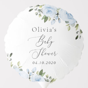 Dusty Blue Flowers, Greenery, Boho, Baby Shower Balloon