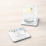Dusty Blue Flowers, Greenery, Boho, Birthday Beverage Coaster