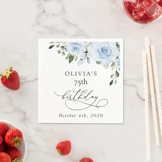 Dusty Blue Flowers, Greenery, Boho, Birthday Napkins (Insitu)