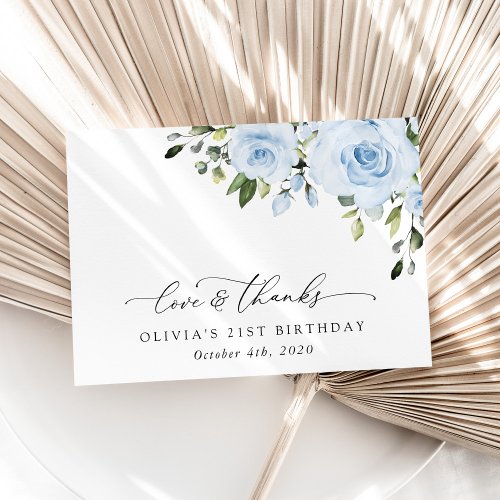 Dusty Blue Flowers Greenery Boho Birthday Thank You Card