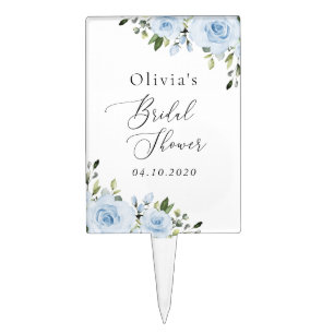 Dusty Blue Flowers, Greenery, Boho, Bridal Shower Cake Topper