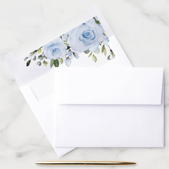 Dusty Blue Flowers, Greenery, Boho, Bridal Shower Envelope Liner (Desk)