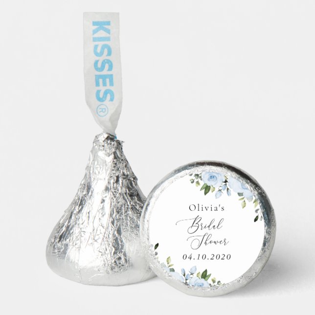 Dusty Blue Flowers, Greenery, Boho, Bridal Shower Hershey®'s Kisses® (Front)