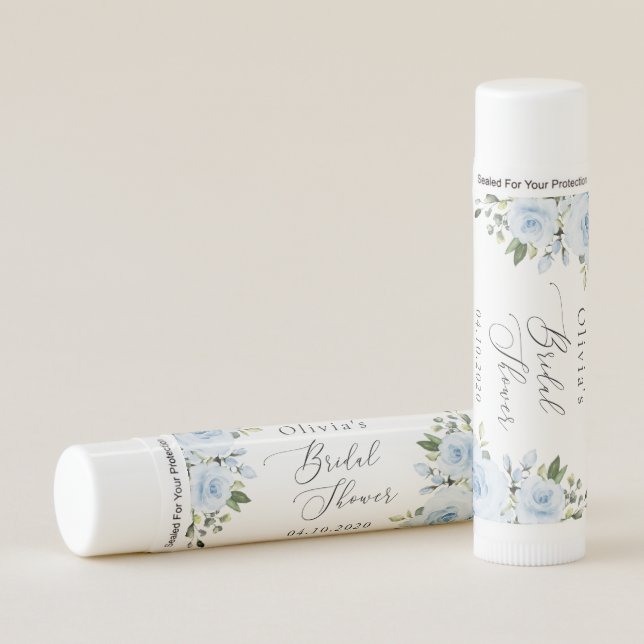 Dusty Blue Flowers, Greenery, Boho, Bridal Shower Lip Balm (Front)