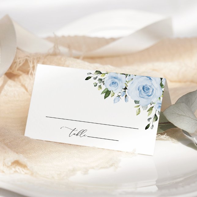 Dusty Blue Flowers, Greenery, Boho, Bridal Shower Place Card (Creator Uploaded)