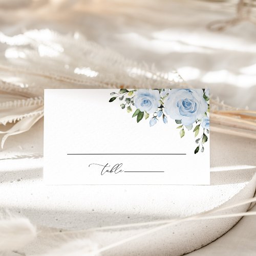 Dusty Blue Flowers Greenery Boho Bridal Shower Place Card