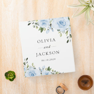 Dusty Blue Flowers, Greenery, Boho, Floral Wedding 3 Ring Binder