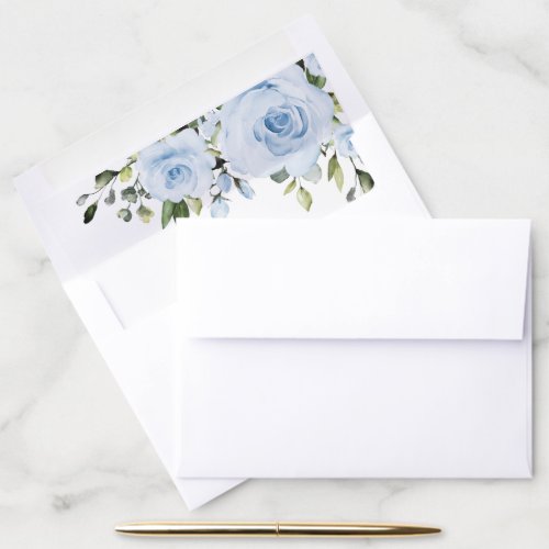 Dusty Blue Flowers Greenery Boho Floral Wedding Envelope Liner
