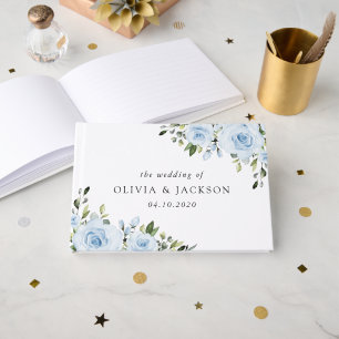 Dusty Blue Flowers, Greenery, Boho, Floral Wedding Guest Book