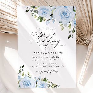 Dusty Blue Flowers, Greenery, Boho, Floral Wedding Invitation
