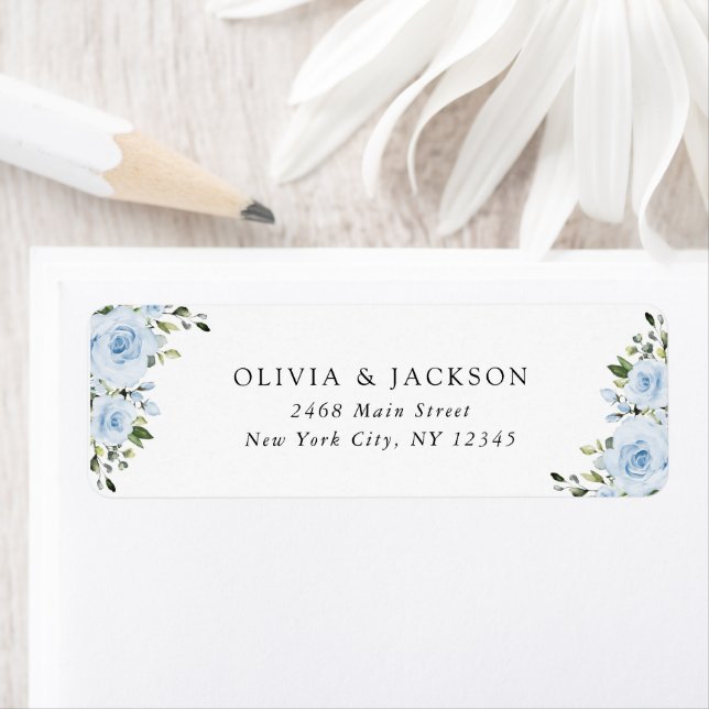 Dusty Blue Flowers, Greenery, Boho, Floral Wedding Label (Insitu)