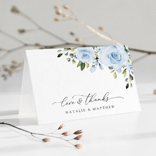 Dusty Blue Flowers, Greenery, Boho, Floral Wedding Letterpress Thank You Card
