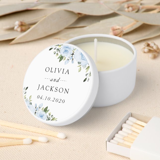 Dusty Blue Flowers, Greenery, Boho, Floral Wedding Mini Candle Favors (Insitu)