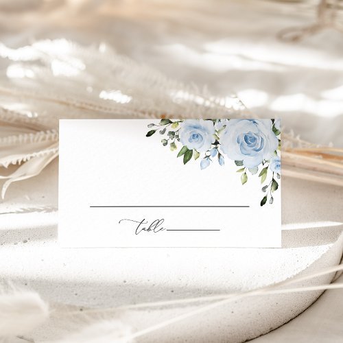 Dusty Blue Flowers Greenery Boho Floral Wedding Place Card