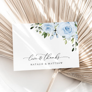 Dusty Blue Flowers, Greenery, Boho, Floral Wedding Thank You Card