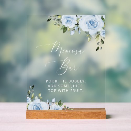 Dusty Blue Flowers Greenery Boho Mimosa Bar  Acrylic Sign